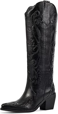 wetkiss Cowboy Boots for Women Knee High Cowgirl Boots, Western Boots with Floral Embroidered Poi... | Amazon (US)
