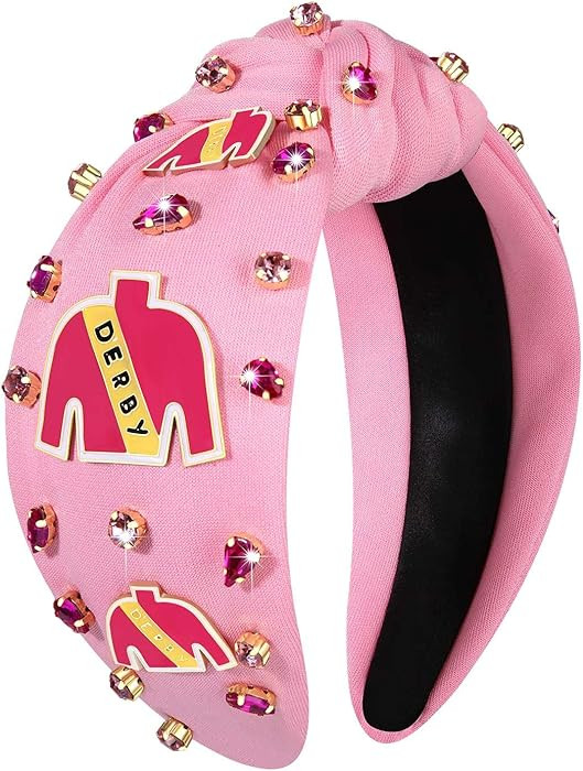 mokkia Kentucky Derby Headband, Red Top Knot Beaded Hairband with Horseshoe Charms and Rhinestone... | Amazon (US)