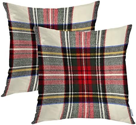 Batmerry Plaid Pillow Covers 18x18 Inch Set of 2, Scottish Tartan Red and White Wool Plaid Patter... | Amazon (US)