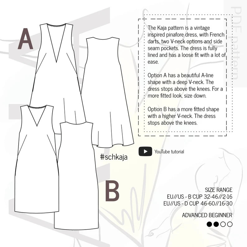 Kaja Pinafore Dress With Deep Vneck Digital PDF Sewing Pattern // EU 32-60 US 2-30 // Instant Dow... | Etsy (US)