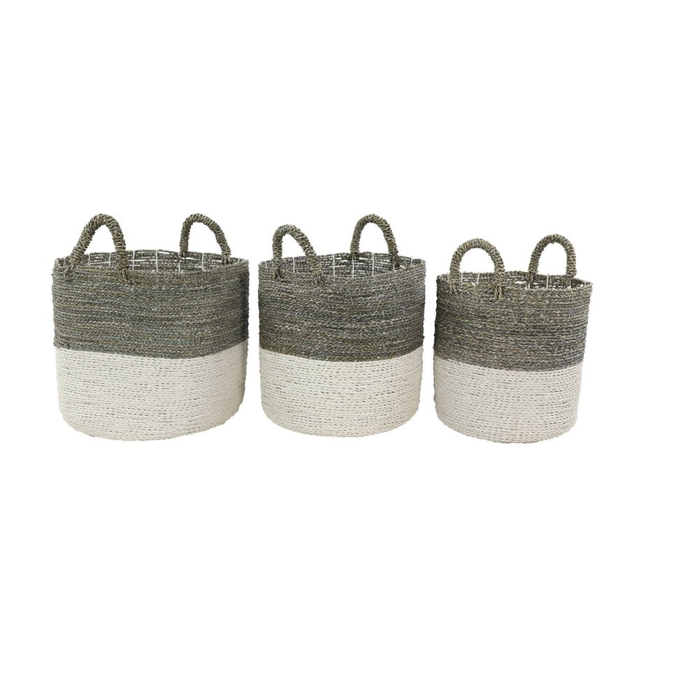 Olivia & May Set of 3 Large Round Blocked Seagrass Baskets Gray/White | Target