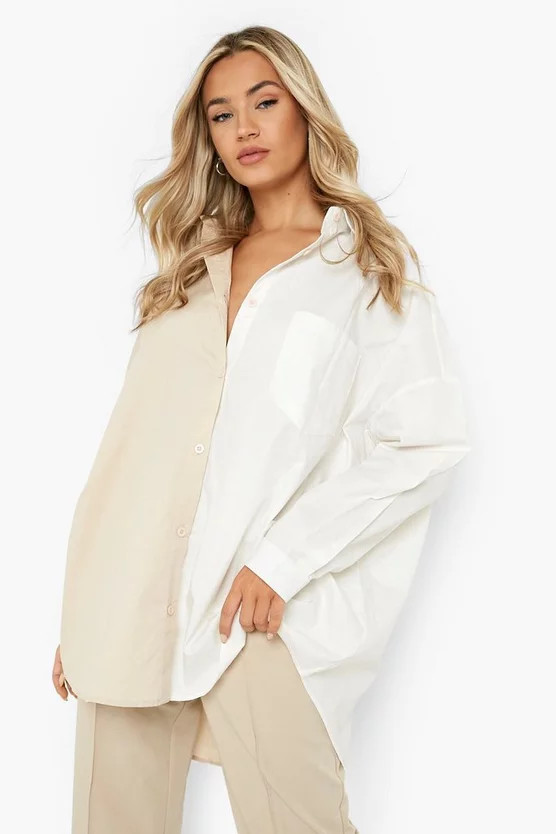 Cotton Spliced Oversized Shirt | Boohoo.com (US & CA)