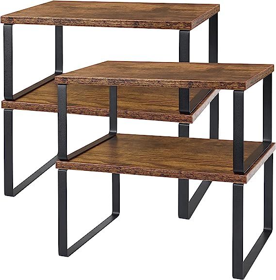 CADUKE Set of 4 Counter Shelves Kitchen Stackable Cabinet Shelf Wood Organizer Expandable Counter... | Amazon (US)