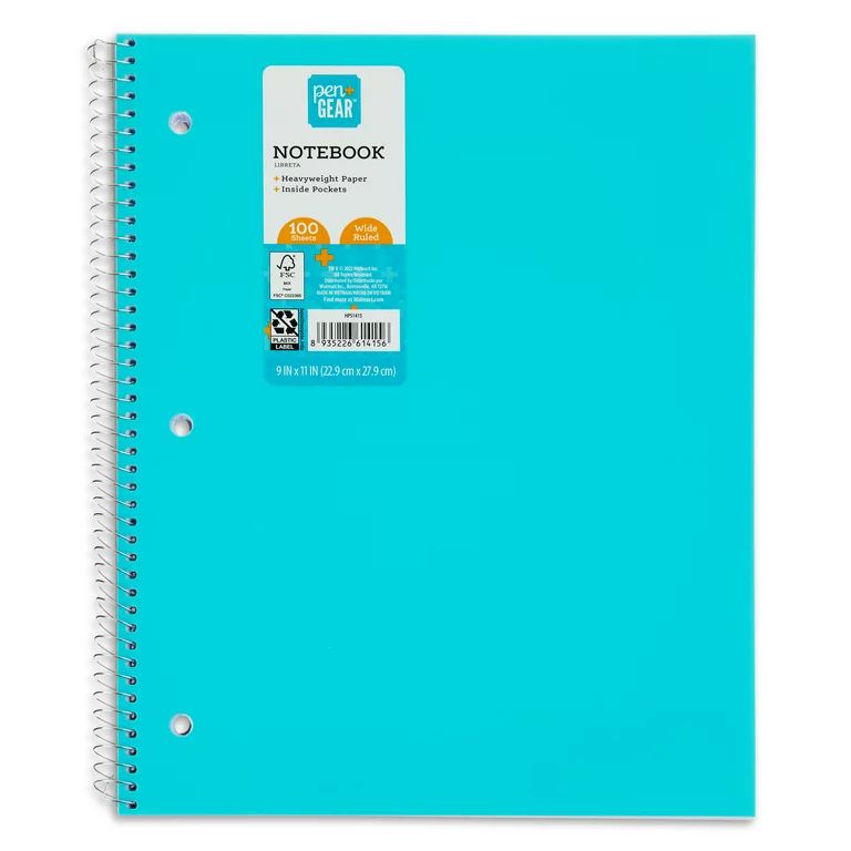 Pen+Gear Wide Rule 1-Subject Notebook, 10.5" x 8", Blue, 100 Sheets | Walmart (US)