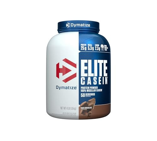 Dymatize Elite Casein Protein Powder, Chocolate, 100% Micellar Casein, 25g Protein, 5.4g BCAAs, 2.3g Leucine, Slow Absorbing for Overnight Muscle Recovery, 4 lb (50 Servings) | Amazon (US)