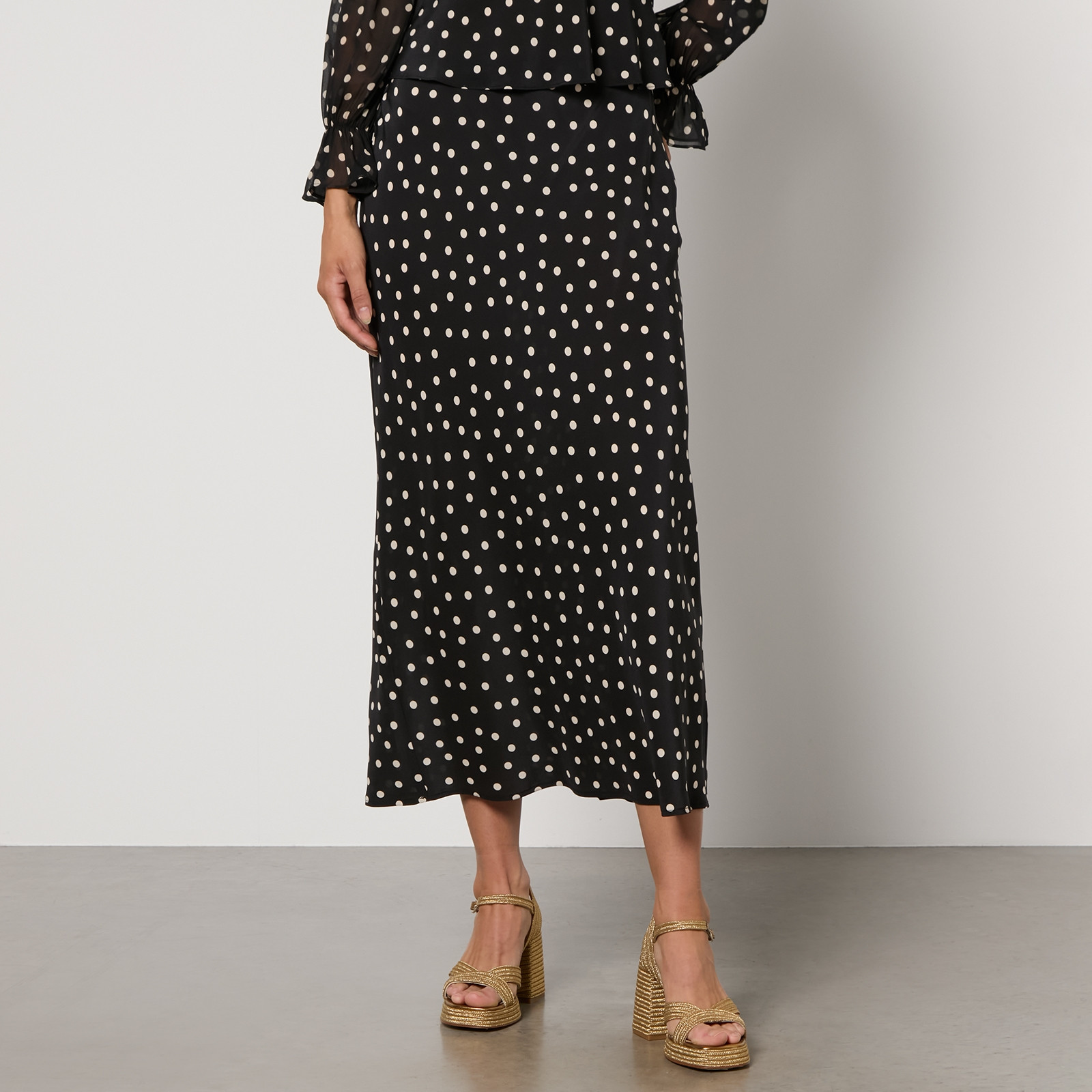 RIXO Ardith Polka Dot-Print Silk Midi Skirt - UK 10 | Coggles | Coggles (Global)
