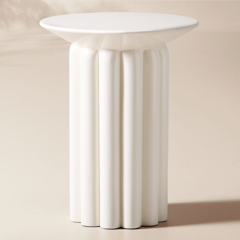 Cassis White High-Gloss Lacquered Outdoor Side Table | CB2