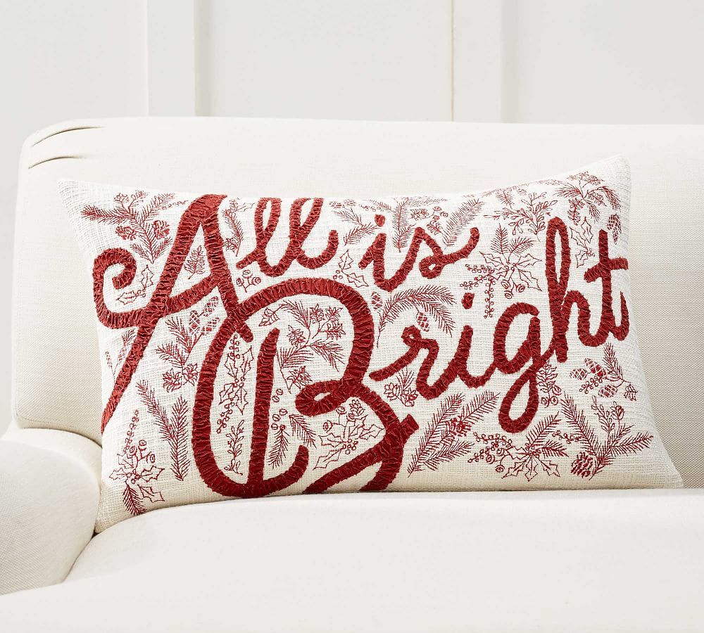 All is Bright Embroidered Lumbar Pillow Cover | Pottery Barn (US)