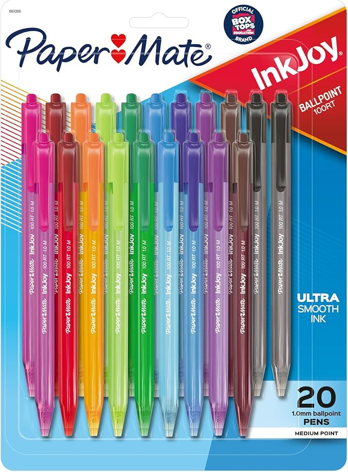 Paper Mate InkJoy 100RT Retractable Ballpoint Pens, Medium Point (1.0mm), Assorted, 20 Count | Amazon (US)