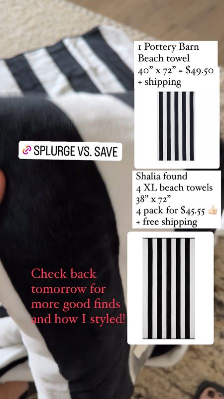 1 towel or 4 towels? Splurge vs. save on striped beach towels! The @walmart Better Homes and Gardens black and white set of 4 are my choice for quality plus good price! 

#LTKswim #LTKfindsunder50 #LTKhome