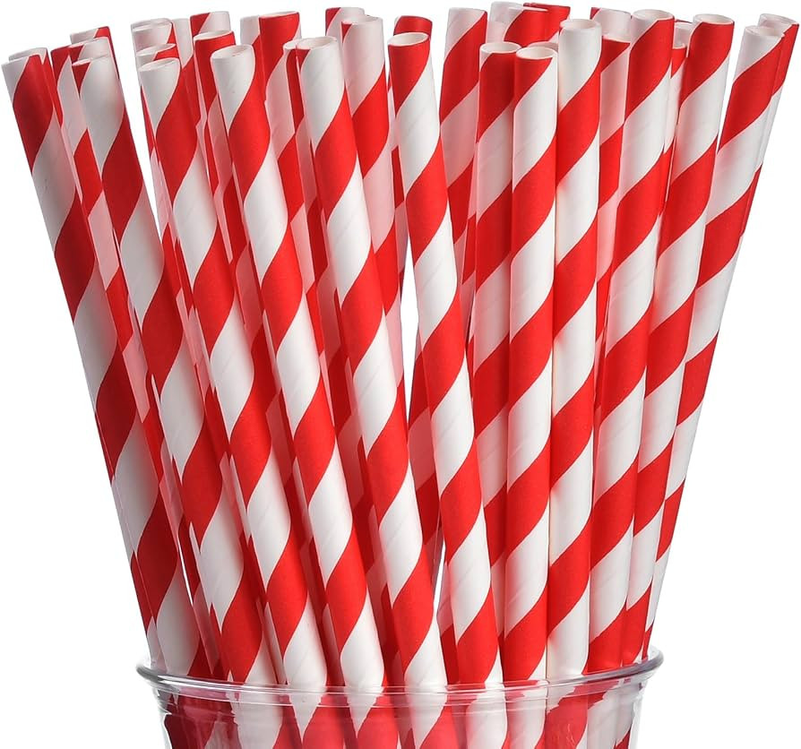 ALINK 100 Red Straws, Biodegradable Red and White Striped Paper Straws for Party, Events, Crafts,... | Amazon (US)