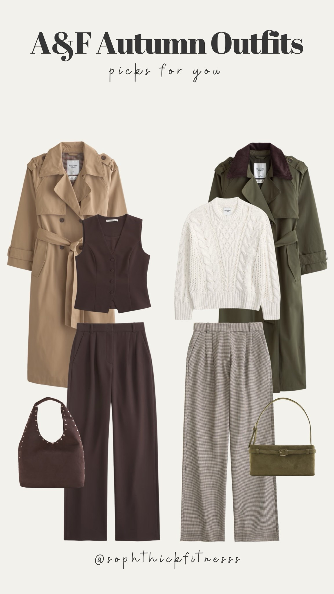 A&F autumn outfit inspo 🍁✨

Tailored trousers, cable knit, waistcoat, trench coat, suede bag, studded bag, winter outfit, autumn coat, winter coat

#LTKwinter #LTKautumn #LTKworkwear