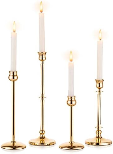 Nuptio Gold Candle Holders for Candlesticks - Set of 4 Brass Candlestick Holders for Taper Candles T | Amazon (US)