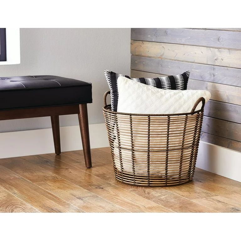Better Homes & Gardens Poly Rattan Storage Basket with Handles, Large, Brown | Walmart (US)