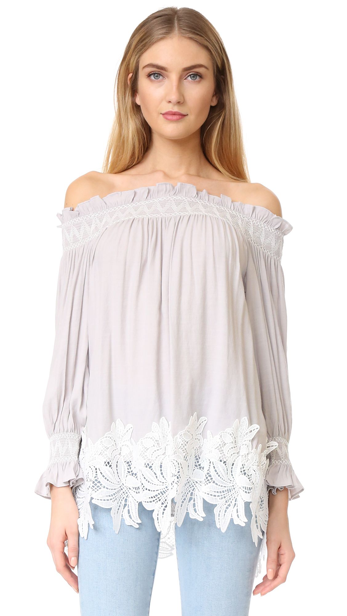 Off Shoulder Smock Top with Lace | Shopbop