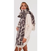 Grey Leopard Soft Blanket Tassel Scarf | PrettyLittleThing US