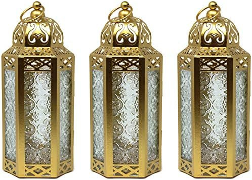 VELA LANTERNS 3-Pack Gold Moroccan Candle Lantern Decorative Candle Holder Lamp for Table or Hang... | Amazon (US)
