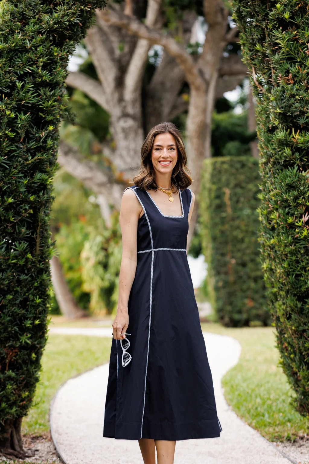 Landon Dress in Navy Silky Oxford | Duffield Lane