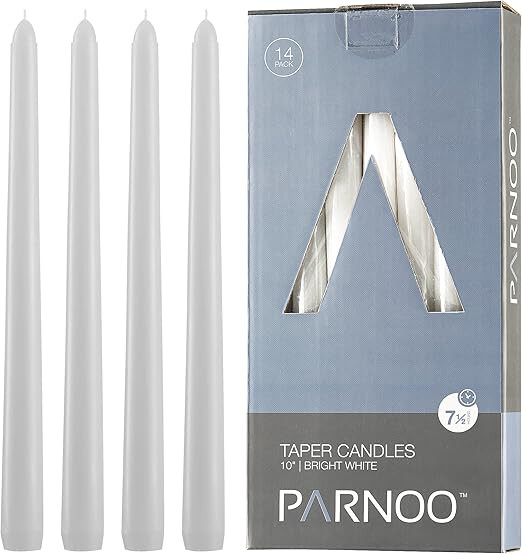White Taper Candles - Set of 14 Dripless Candles - 10 inch Tall, 3/4 inch Thick - 7.5 Hour Clean ... | Amazon (US)