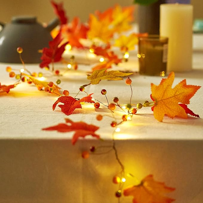 Fall Leaves Garland with Lights - 6.5FT 25LEDs Handcrafted Fall Leaf Garland Battery Operated Fal... | Amazon (US)