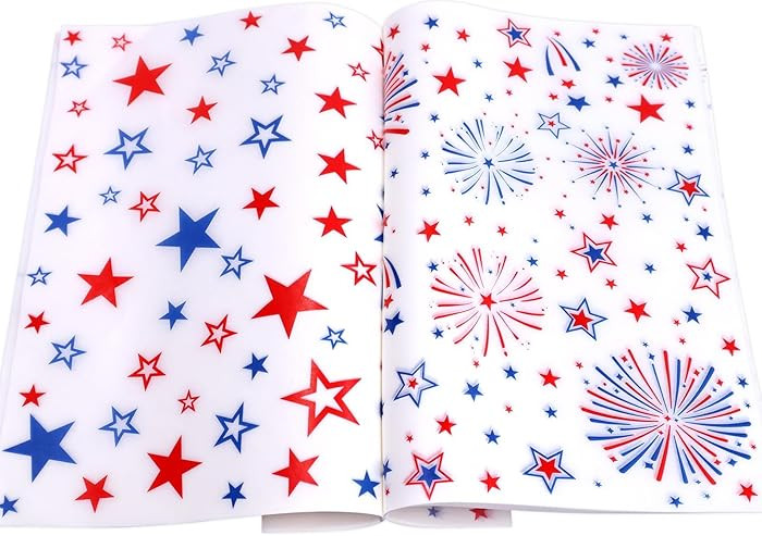 WorldBazaar 4th of July Wax Paper Sheet 100PCS Firework Parchment Paper Patriotic Food Wrapping P... | Amazon (US)