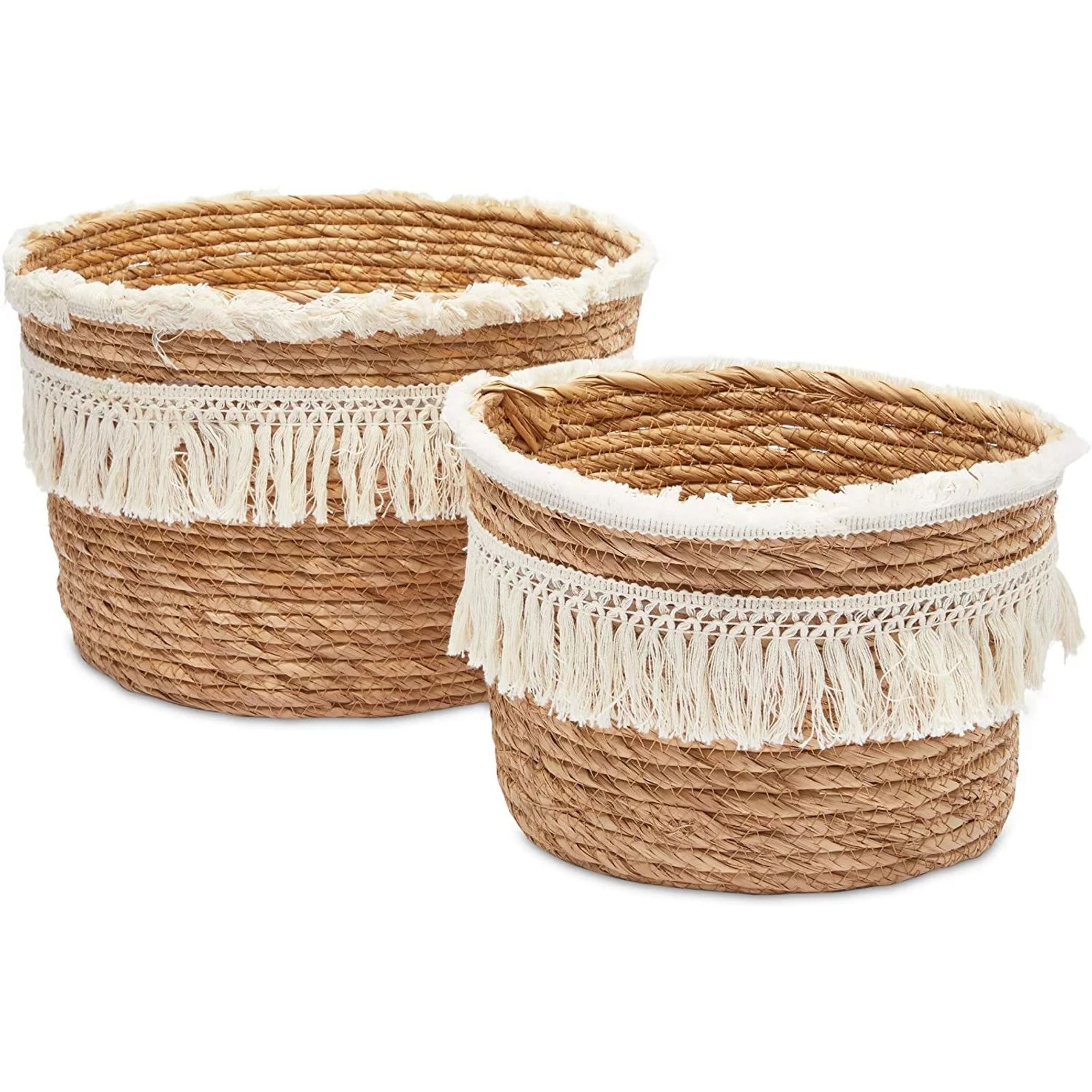 Set of 2 Round Bohemian Style Rope Woven Storage Baskets Bins Organizer with Tassel, Brown 2 Size... | Walmart (US)