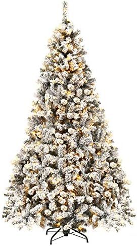 Amazon.com: Goplus 7.5ft Pre-Lit Artificial Christmas Tree, Premium PVC Snow Flocked Hinged Pine ... | Amazon (US)