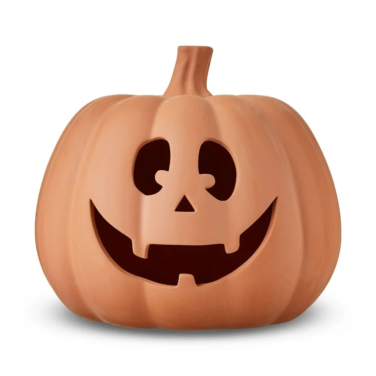 Clay Jack-o'-Lantern Tabletop Fall Halloween Decor, Brown, 9", by Way To Celebrate - Walmart.com | Walmart (US)