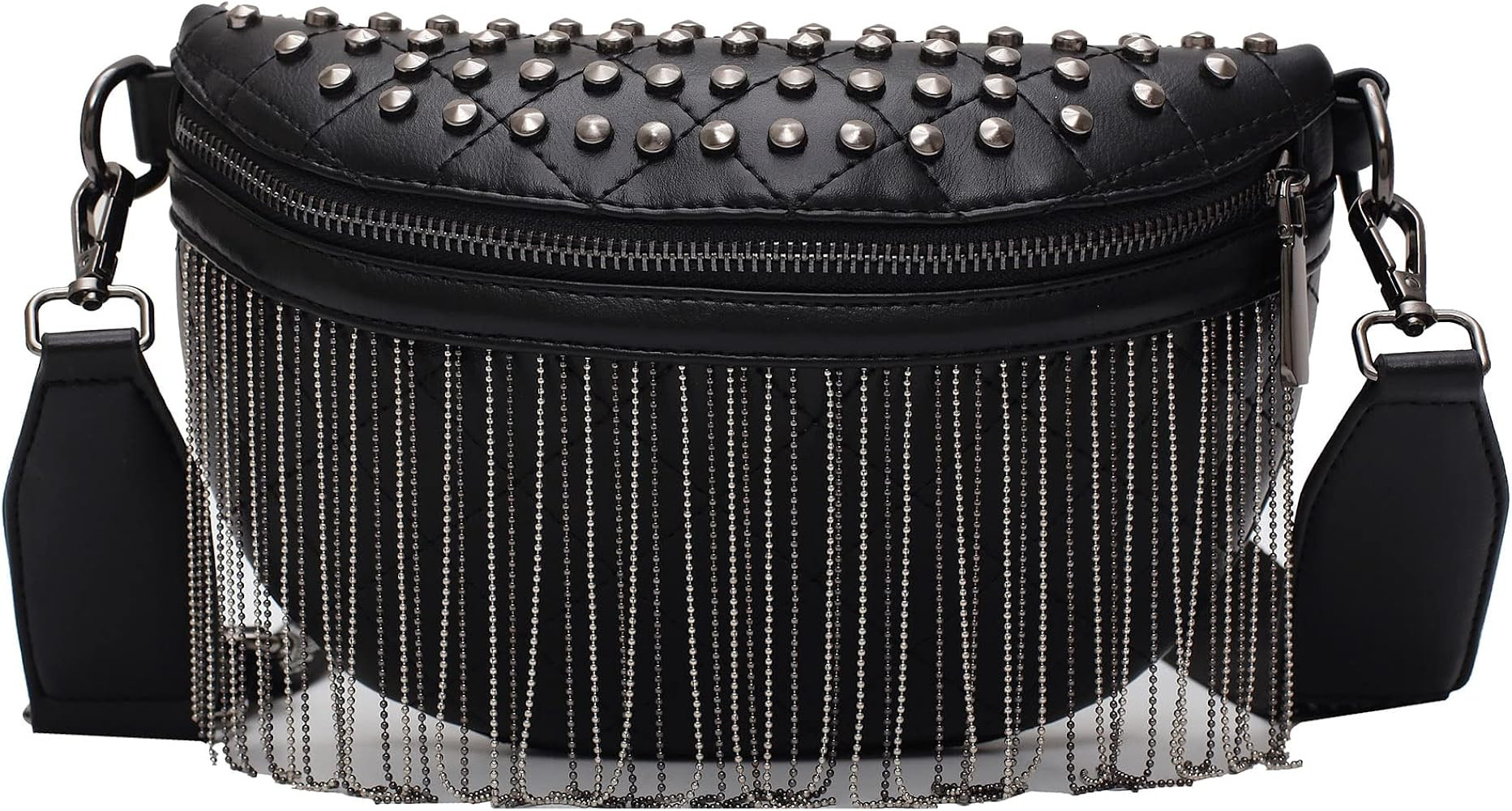 Fanny pack Chest Bag For women Faux leather Fringe Quilted Waist Bum Cross body Bags Rivet studde... | Amazon (US)