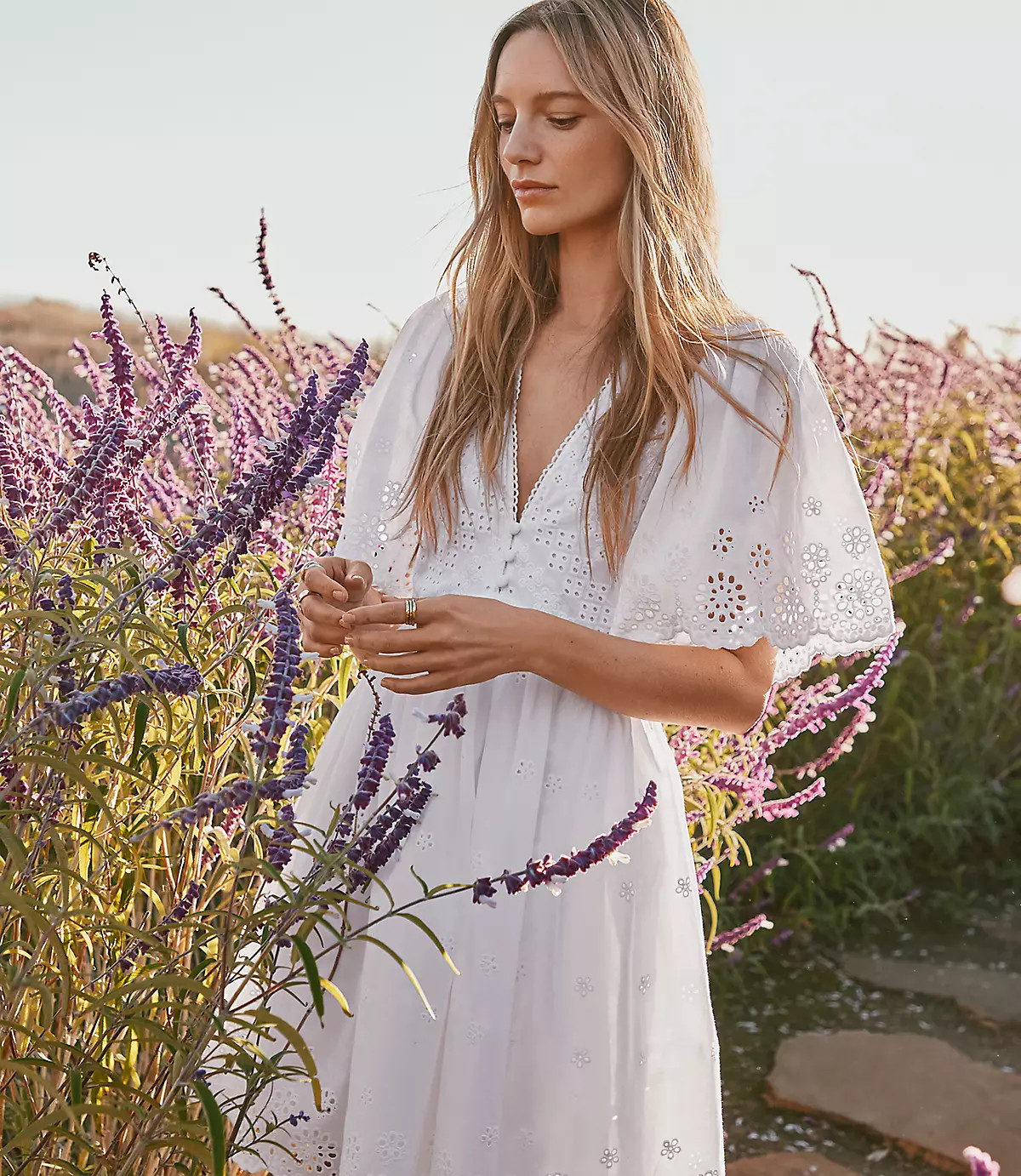 Eyelet Flutter Sleeve Mini Pocket Dress | LOFT