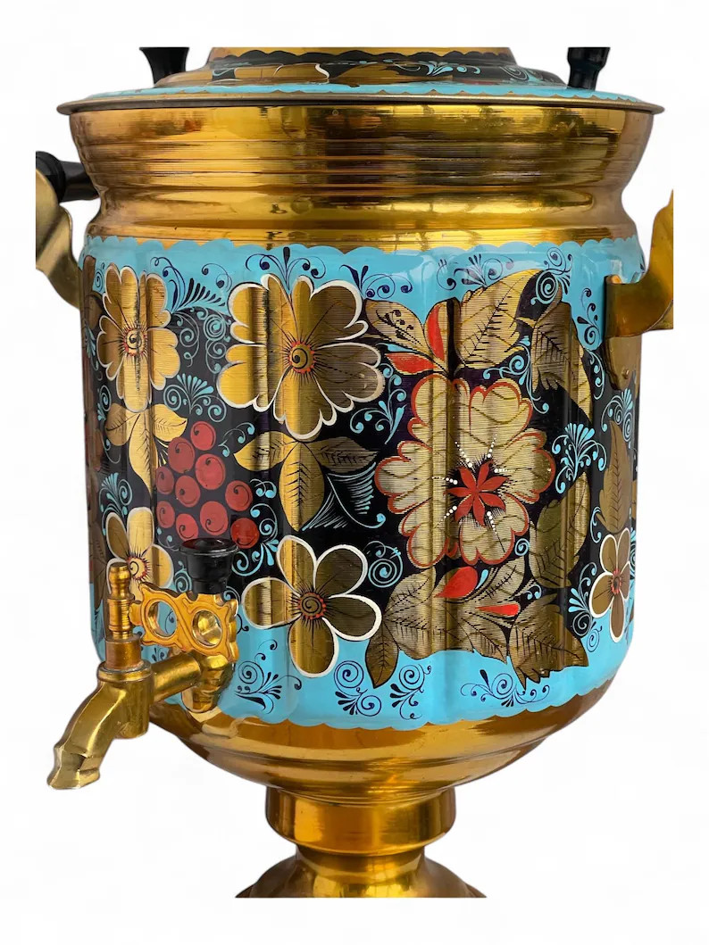 Rare USSR Samovar 1989 - 10L- ZShV Factory - Hand-Painted Turquoise & Bronze - Vintage Russian Te... | Etsy (US)