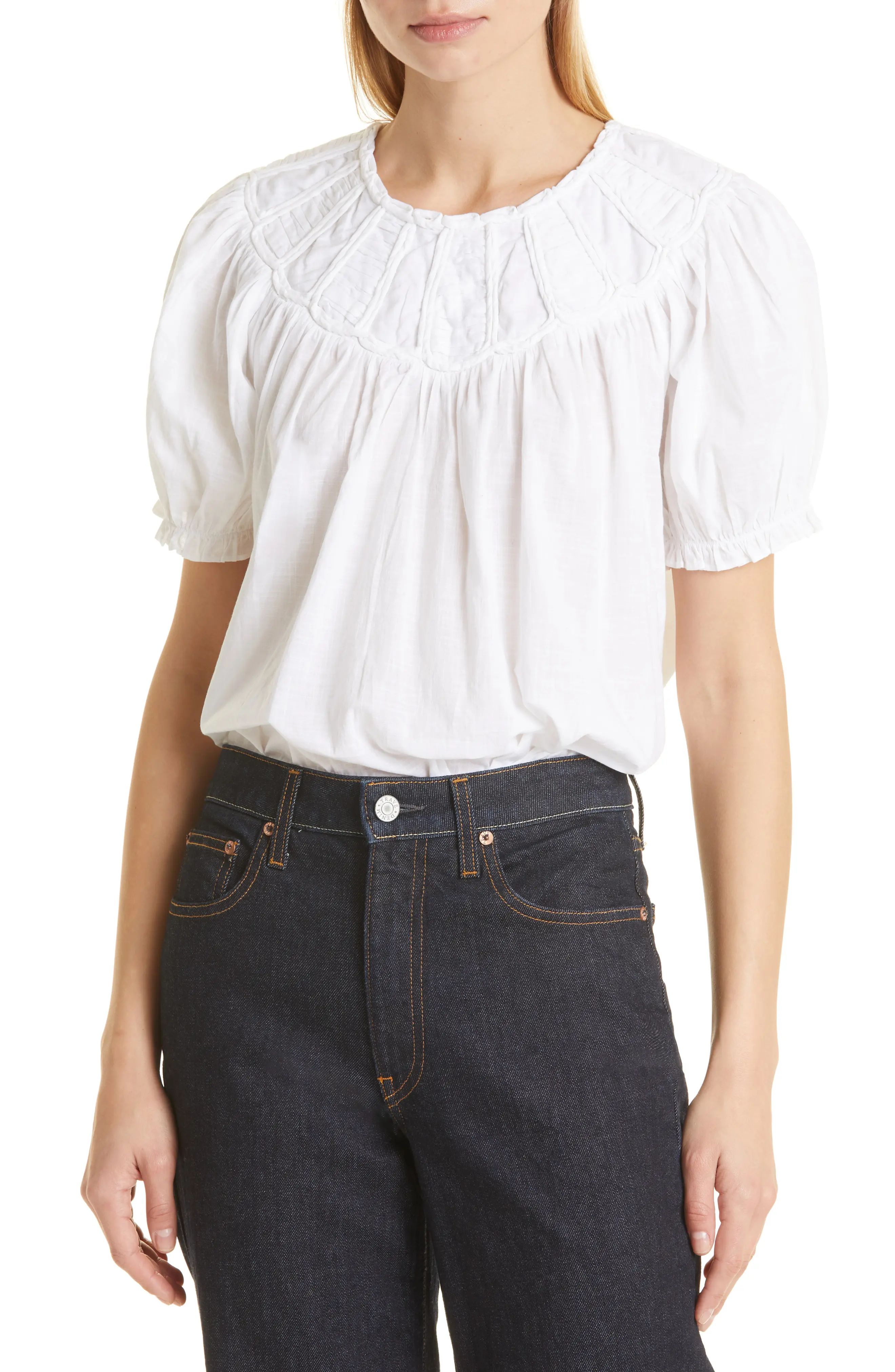 THE GREAT. The Splendor Puff Sleeve Top in White at Nordstrom, Size 0 | Nordstrom