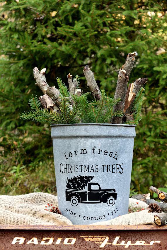 Read the full title
    Farm Fresh Christmas Tree Bucket | Christmas Tree Bucket | Winter Farmhou... | Etsy (US)
