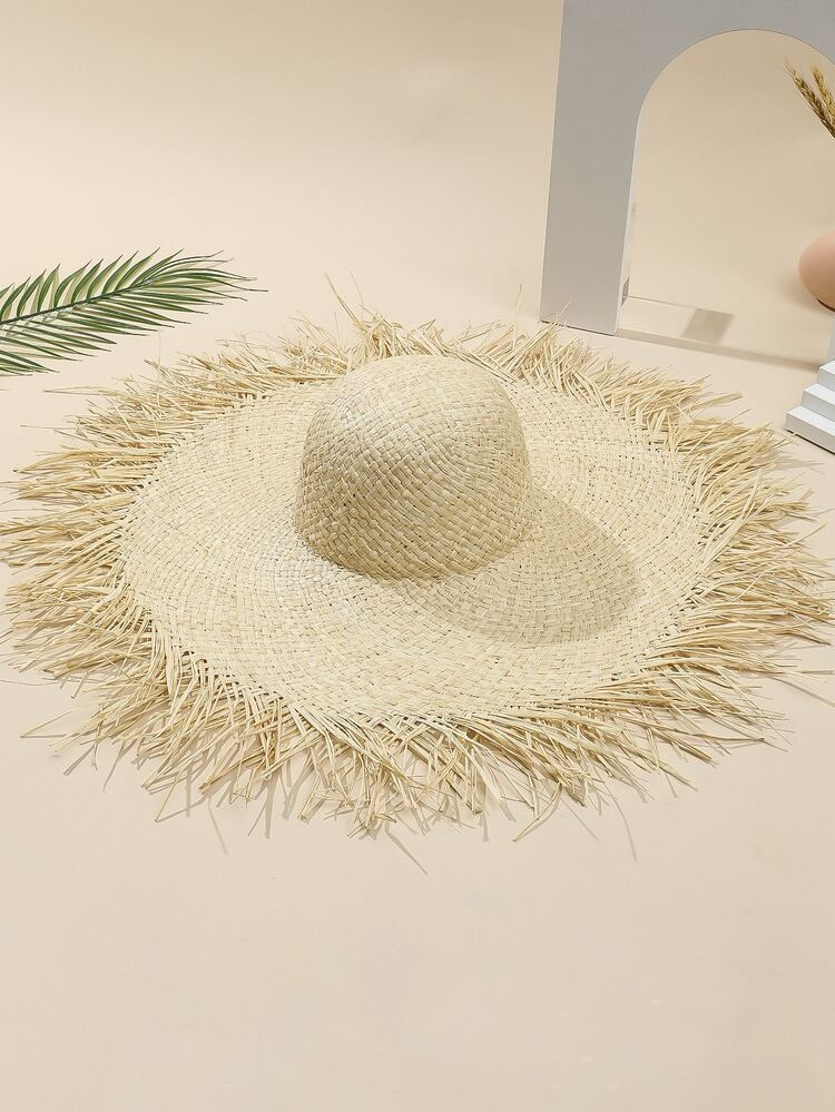 New
     
      1pc Beige Wide Brim Dome Raffia UV Protection Sun Straw Hat
       
             ... | SHEIN
