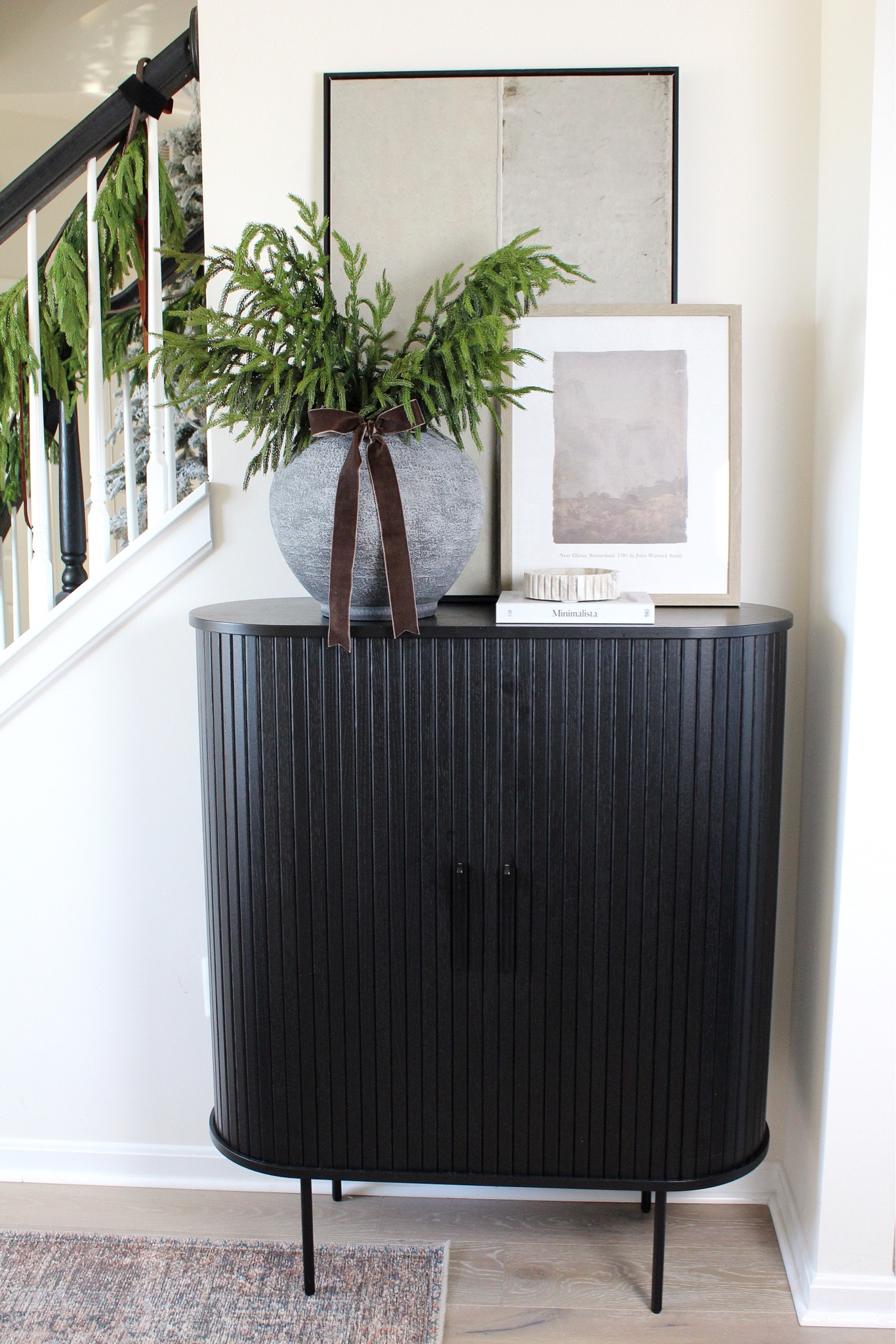 Cabinet, art, vase, ribbon, Norfolk stems 

#LTKSeasonal #LTKHome #LTKHoliday