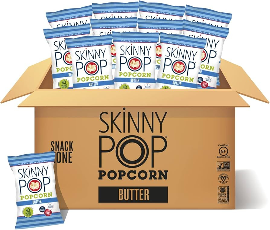 SkinnyPop Butter Popcorn , 12ct, 1oz Individual Snack Size Bags, Skinny Pop, Healthy Popcorn Snac... | Amazon (US)
