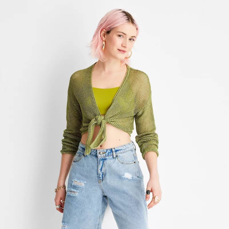 Women's Long Sleeve Tie-Front Metallic Crochet Sweater - Future Collective™ with Alani Noelle O... | Target