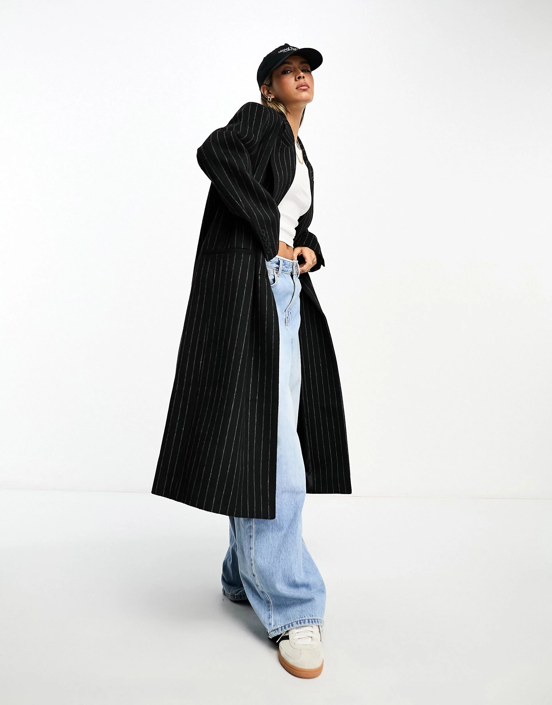 ASOS DESIGN oversized dad coat in black pinstripe | ASOS | ASOS (Global)