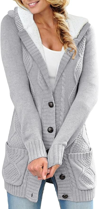 Sidefeel Women's Cardigan Sweaters Hooded Fleece Lined Button Down Front Jackets Winter Coat with... | Amazon (US)