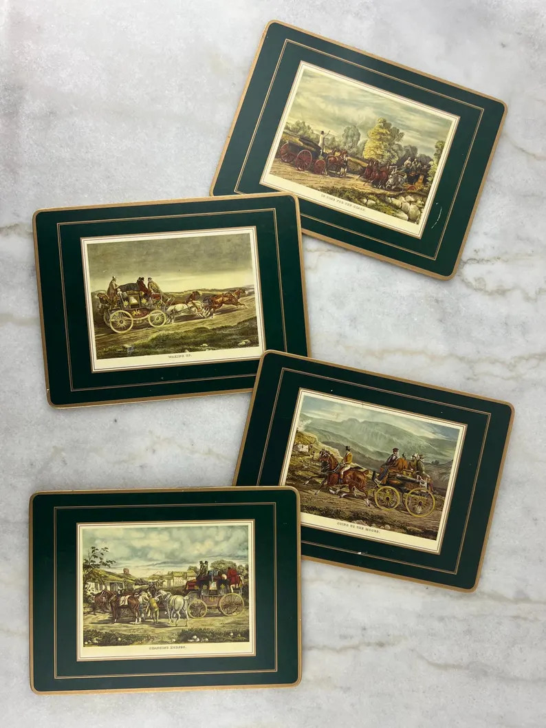 Set of 4 Vintage Pimpernel Cork Placemats, English Travelling Scenes, Housewarming Gift, English ... | Etsy (US)