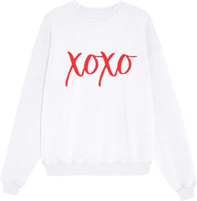 XOXO Sweatshirts for Women, Valentine's Day Casual Crewneck Long Sleeve Fleece Pullower Tops | Amazon (US)