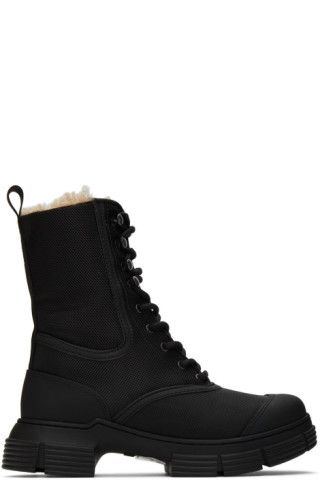 Black Recycled Mixed Lace-Up Boots | SSENSE