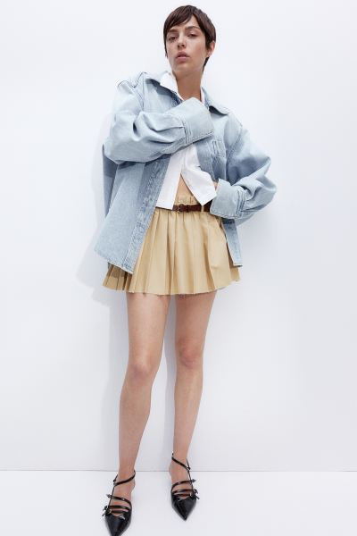 Pleated Mini Skirt - Regular waist - Mini - Gray melange - Ladies | H&M US | H&M (US + CA)