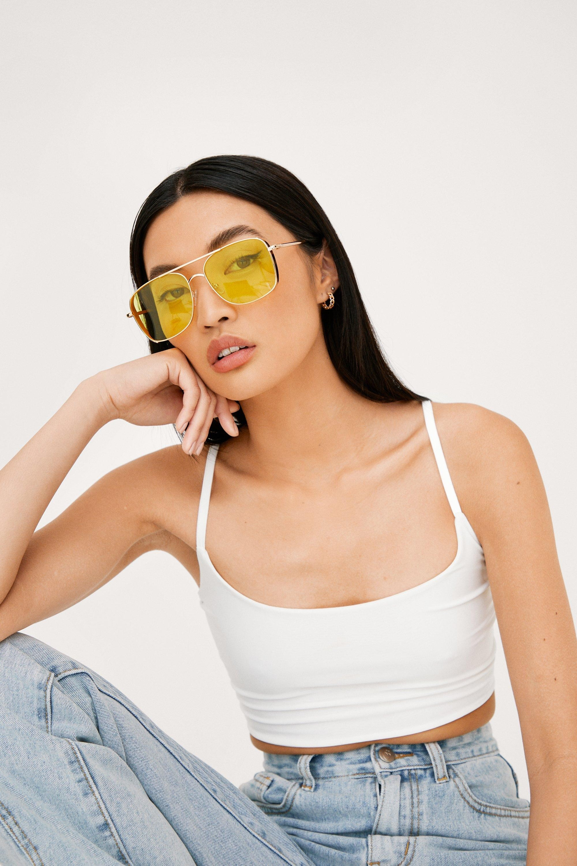 Tinted Metal Square Frame Aviator Sunglasses | Nasty Gal (US)
