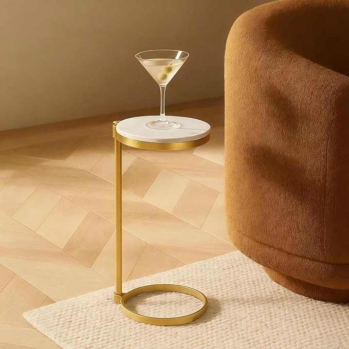 TEHOME Gold Marble Drink Table Metal Martini Round Small Drink Side Table for Couch Marble C Shap... | Amazon (US)