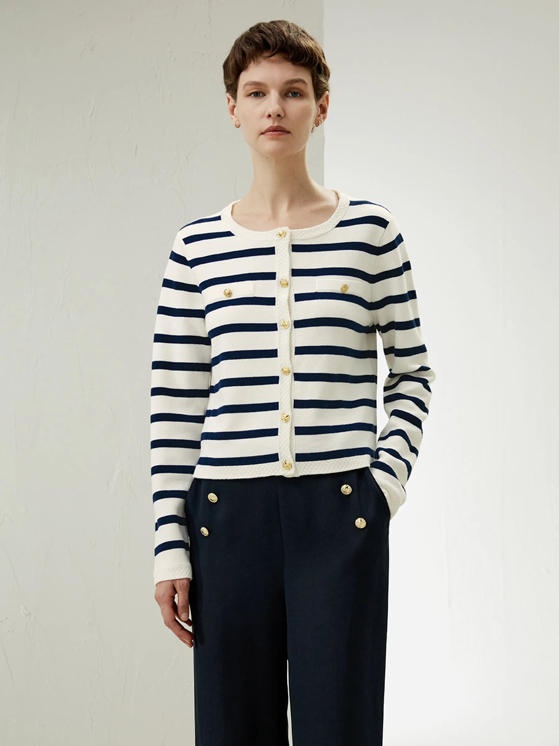 Gariana Striped Wool Cardigan | LilySilk