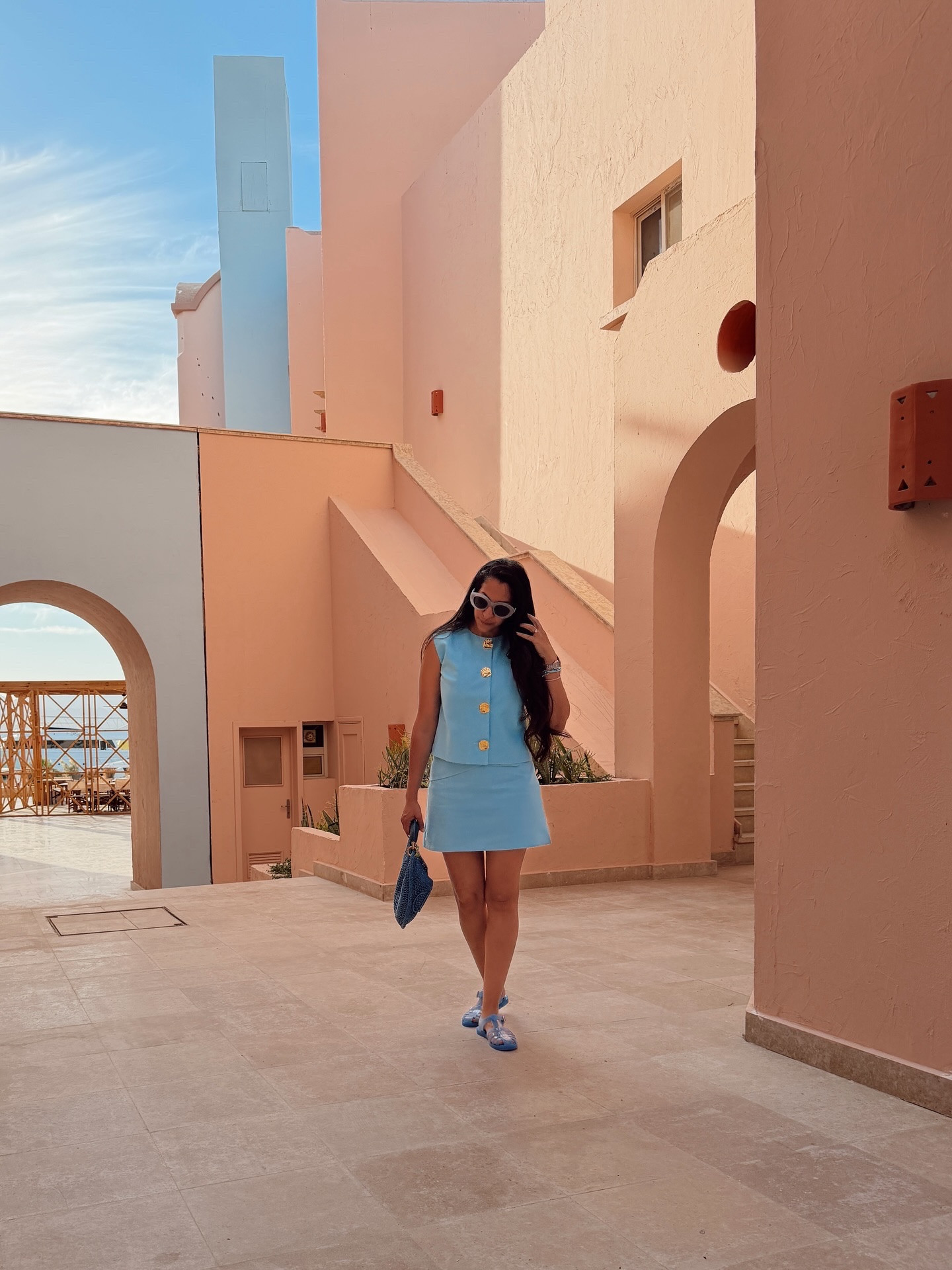 Can’t get over the cotton candy colors of Soma Bay which in my opinion is the most beautiful resort town on the Red Sea. I didn’t plan on matching all the beautiful pastel walls but it was a happy accident according to Bob Ross. Swipe to see the site scouting by Laila and Sophia. Honestly these gorgeous babes should be on magazine covers. Sized medium in the skirt and large to be a bit oversized in the top!
•
#somabay #redsea #egypt #whatiwore #monochromatic

#LTKOver40 #LTKTravel #LTKootd