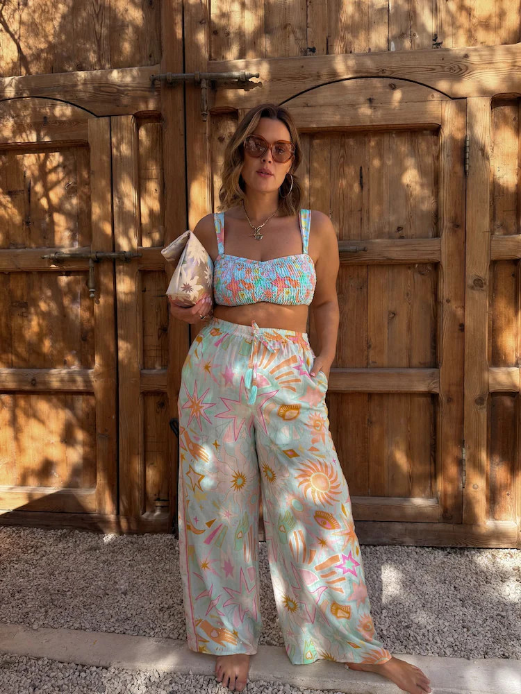 Never Fully Dressed Blue Starburst Wide Leg Trousers | Next US