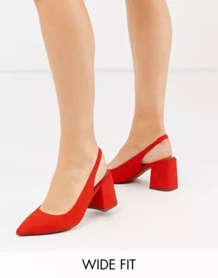 ASOS DESIGN Wide Fit Samson slingback mid heels in red | ASOS (Global)