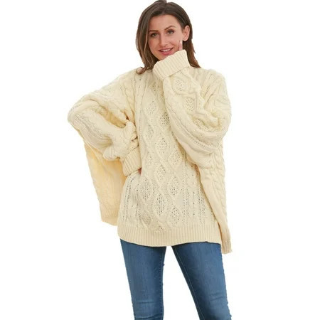 Simply Couture Women s Loose Oversized Chunky Cable Knit Solid Crewneck Sweater | Walmart (US)